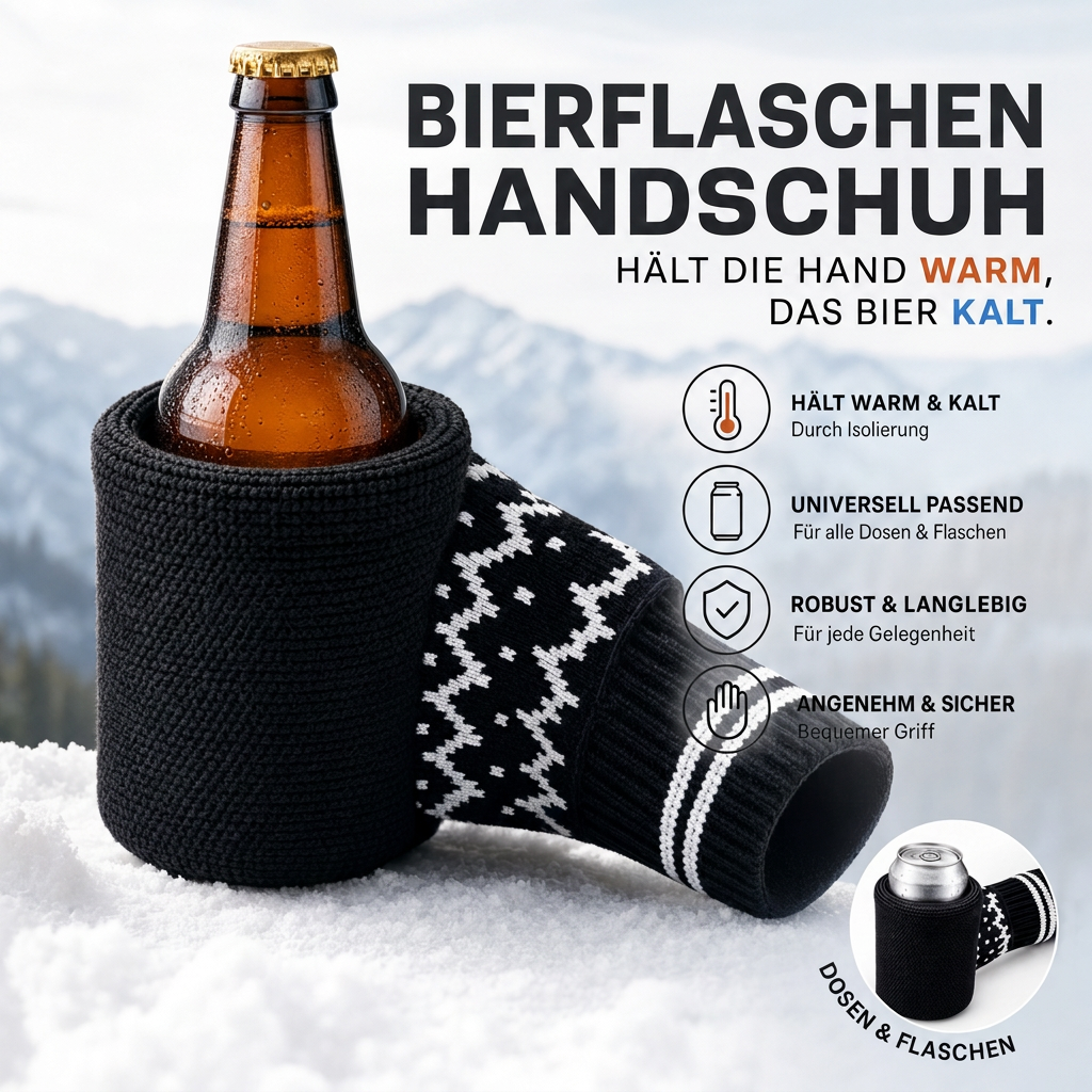 Prostfäustling mit Bierflasche im Schnee